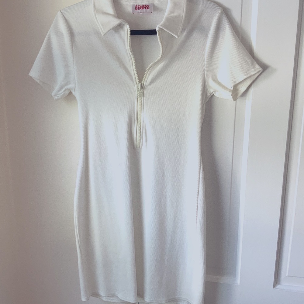 Solid & Striped Ribbed Stretchy Knit Polo Dress
